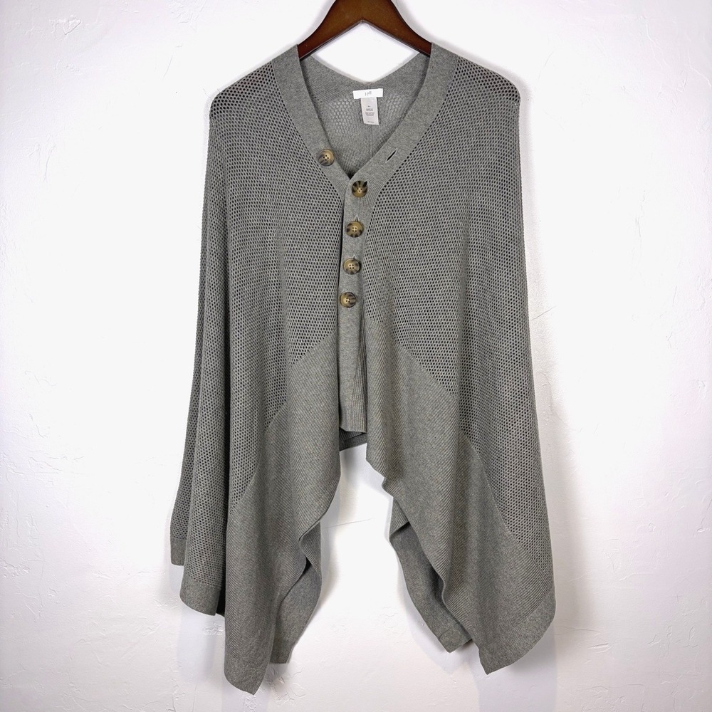 J. Jill Ribbed Knit-Wool Blend 2 Way Poncho Size S-L Gray Boho Lagenlook